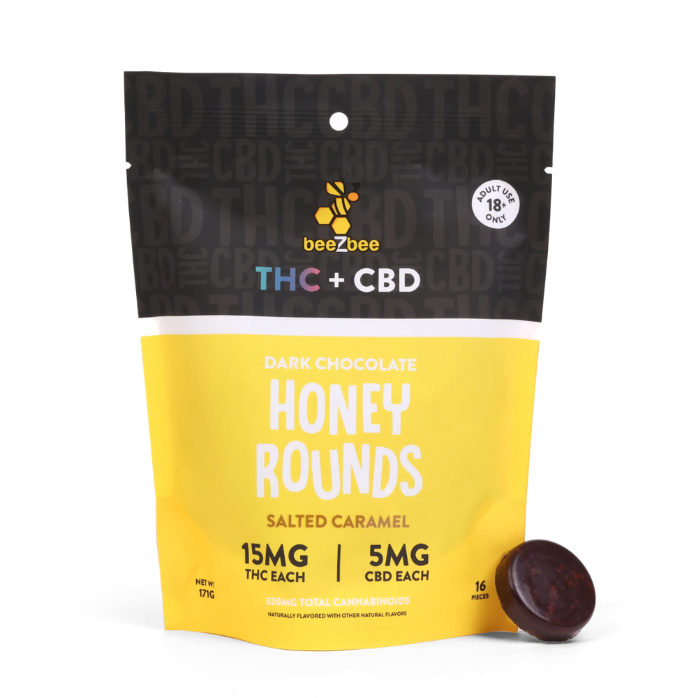 THC CBD dark chocolate honey rounds with salted caramel